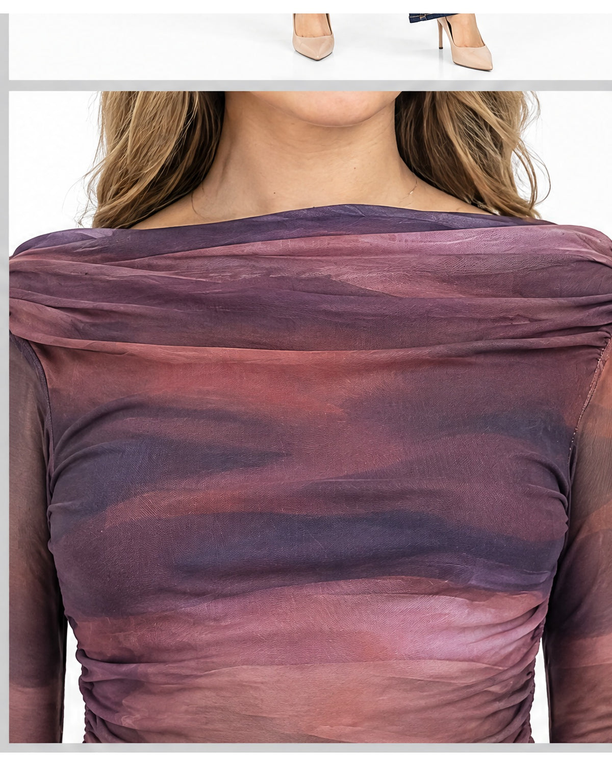 Blusa manga larga estampada de malla