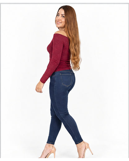 Blusa escote barco con brillos