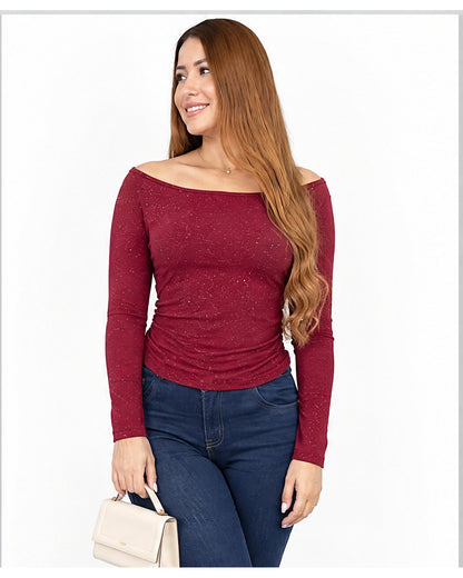 Blusa escote barco con brillos