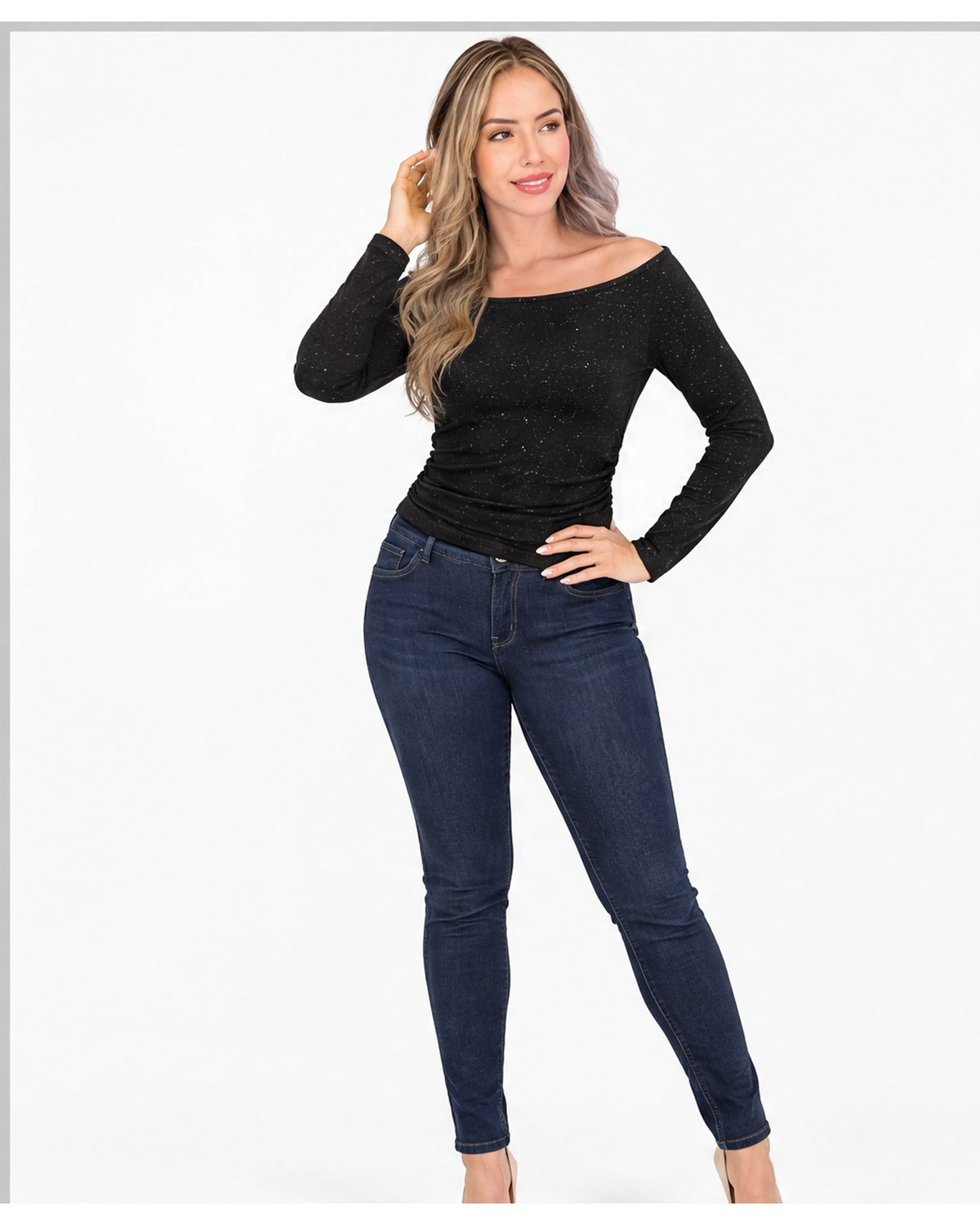 Blusa escote barco con brillos