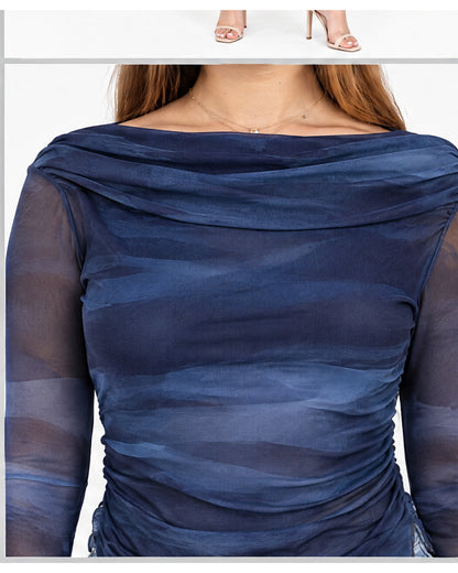 Blusa manga larga estampada de malla