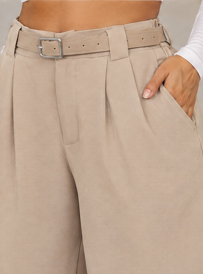 WT-2992 Palazzo con cinturón Beige 07 - detalle de la tela
