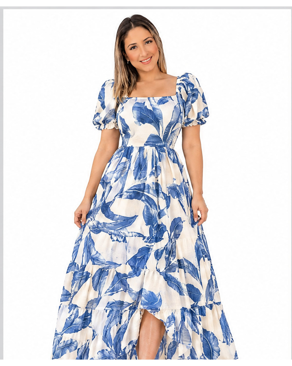 Vestido largo estampado de hojas