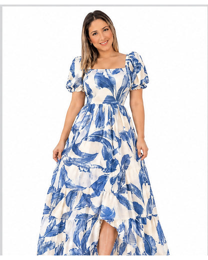Vestido largo estampado de hojas