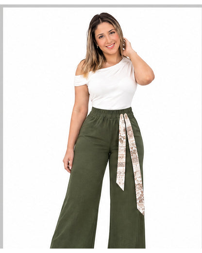 Pantalón ancho con cinta