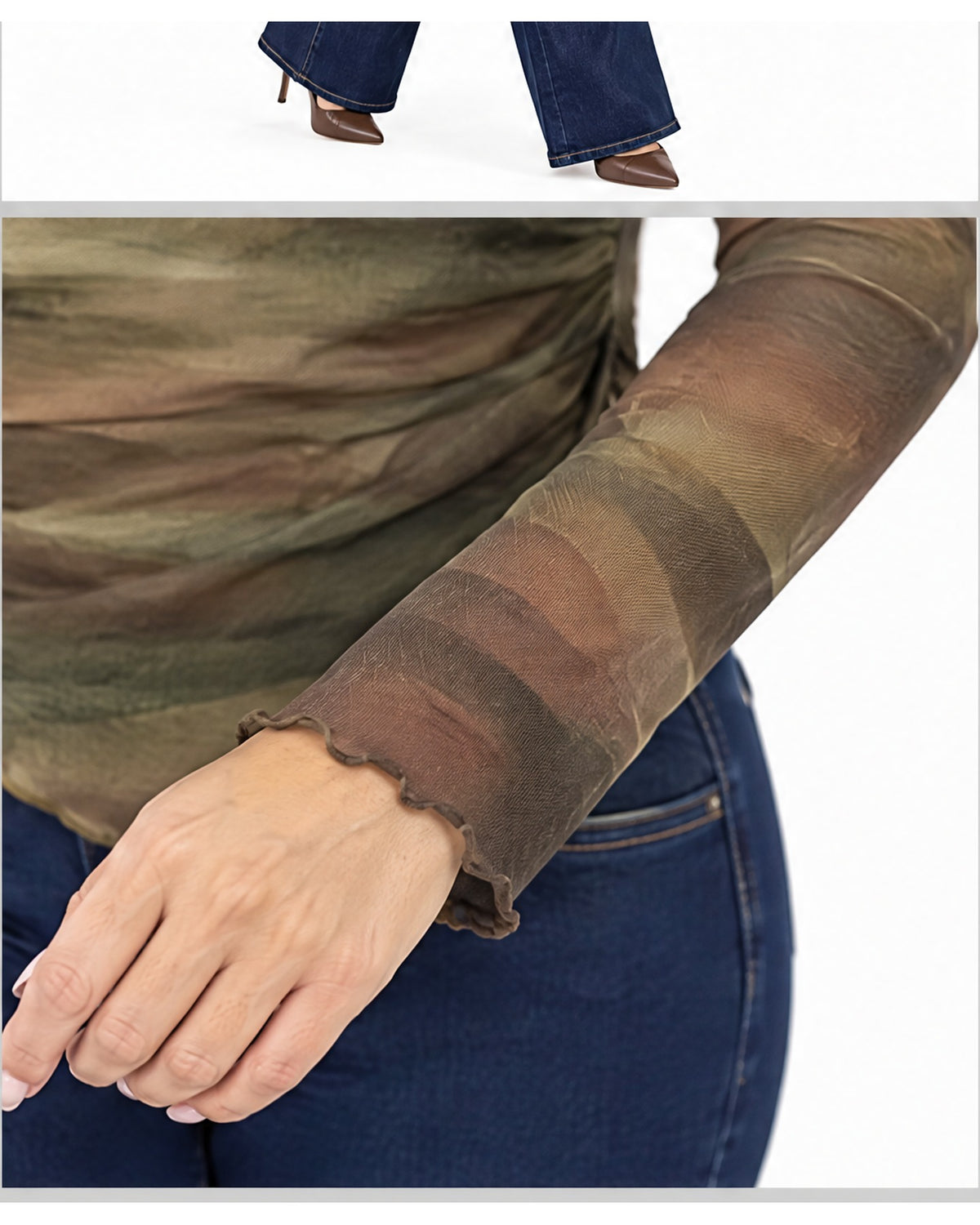 Blusa manga larga estampada de malla