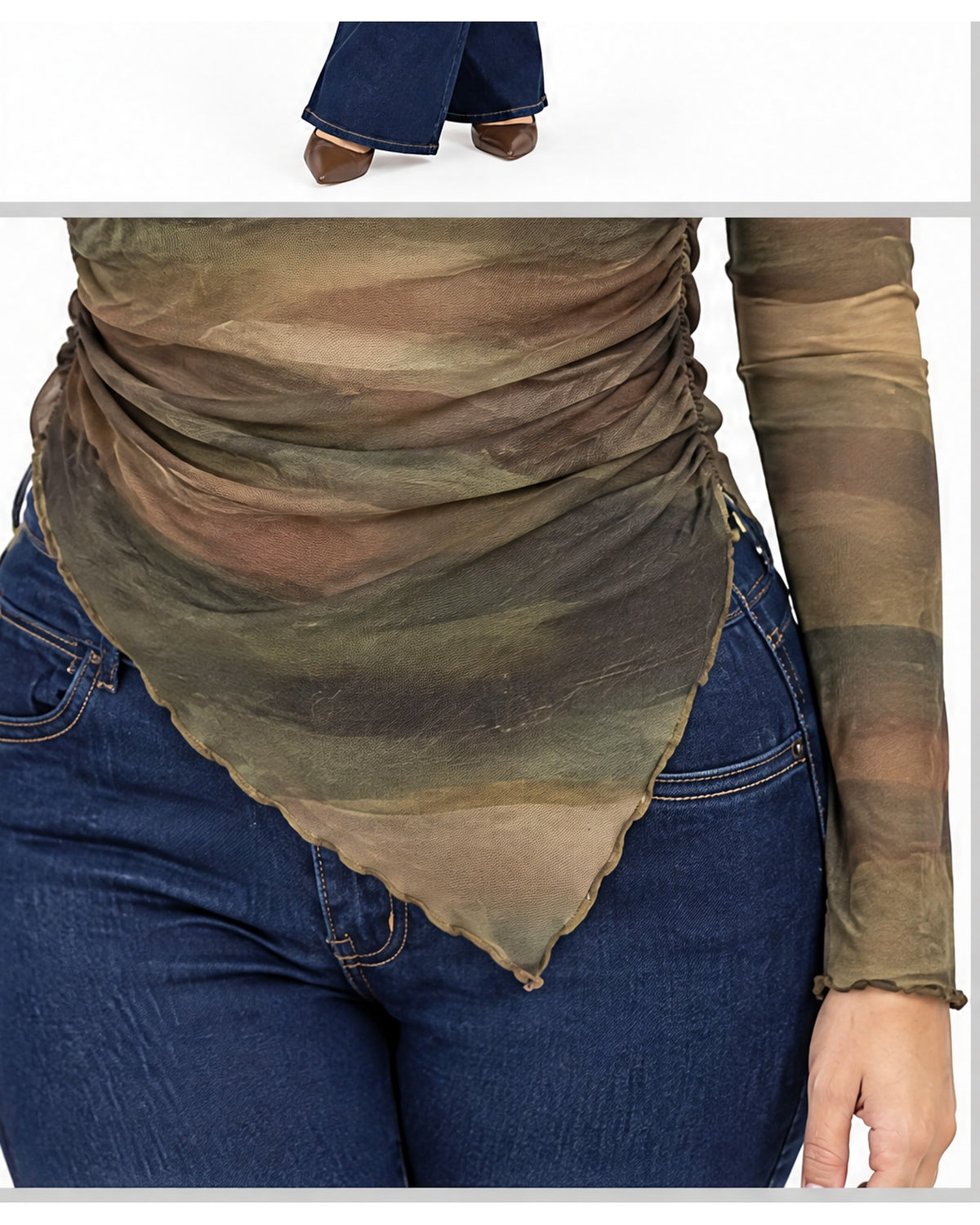 Blusa manga larga estampada de malla