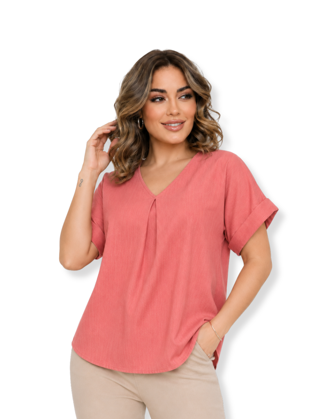 K-110 Blusa cuello V Durazno 1