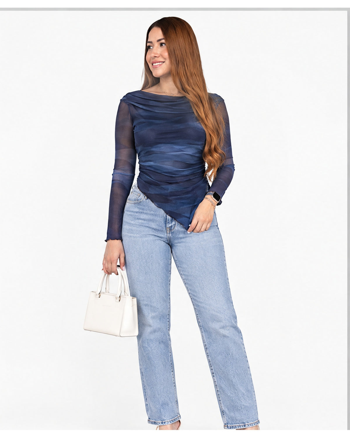 Blusa manga larga estampada de malla
