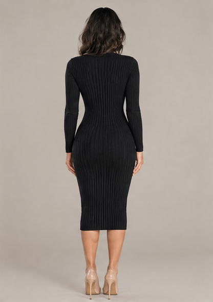 B41843 Vestido tejido cuello alto Negro 02 - espalda
