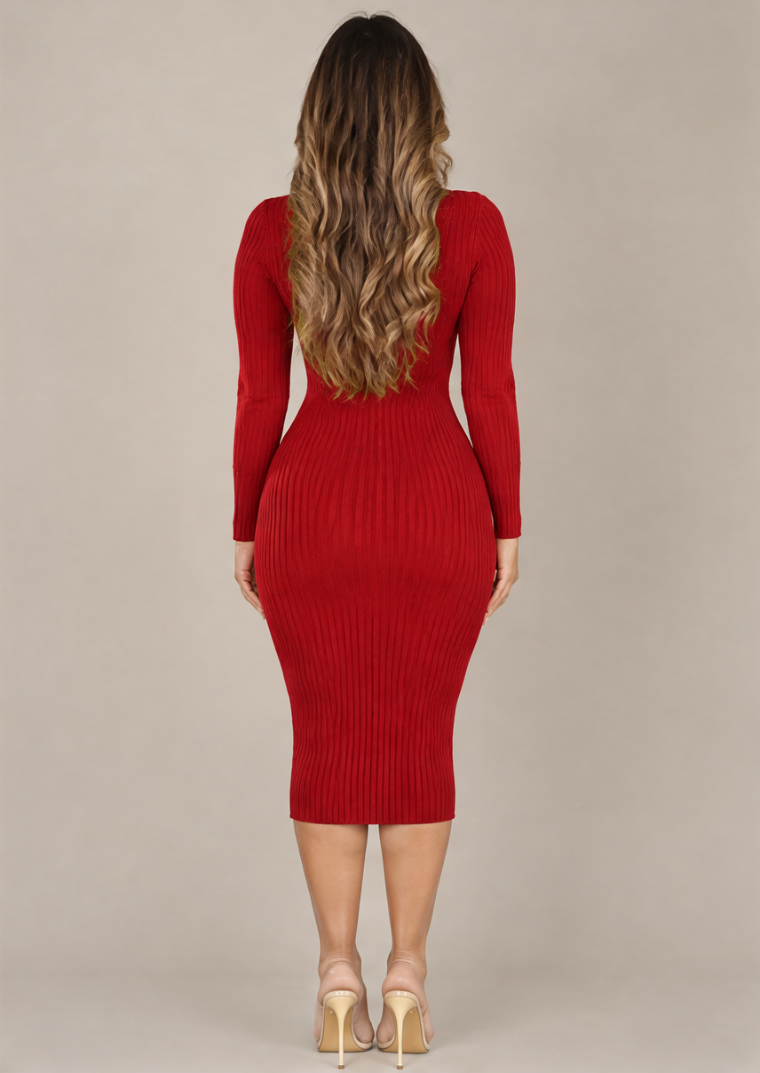 B41843 Vestido tejido cuello alto Rojo 02 - espalda