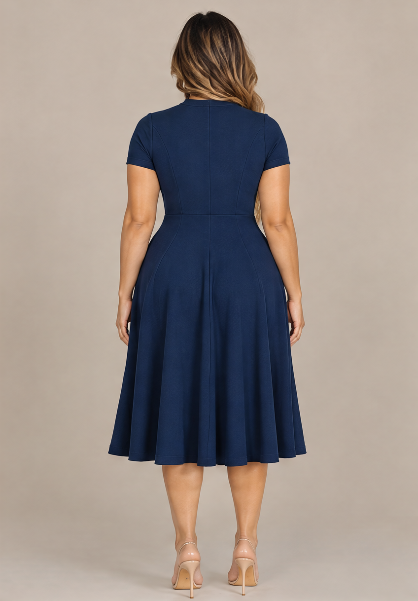 B41910 Vestido midi con vuelo Azul marino 02 - espalda