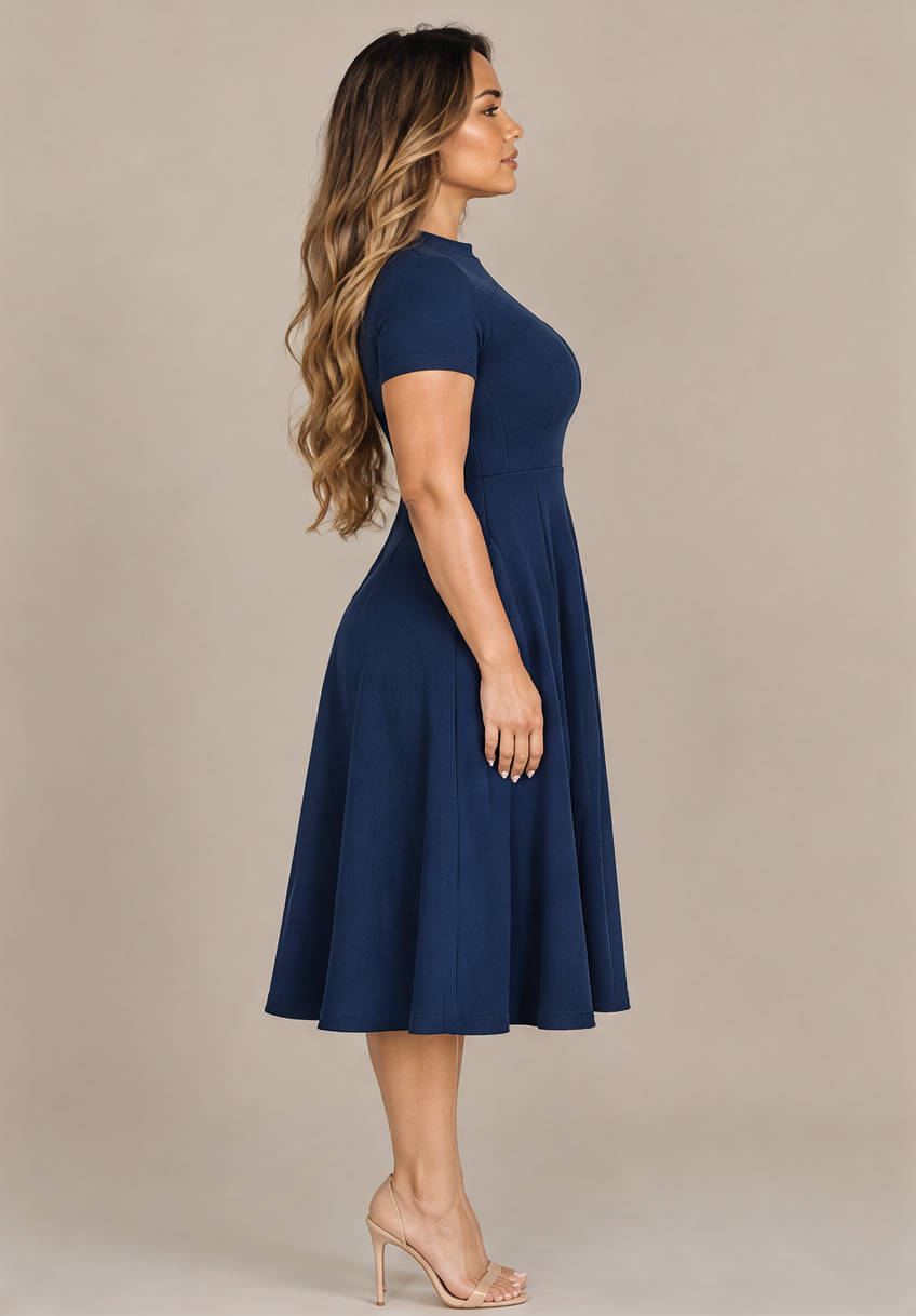 B41910 Vestido midi con vuelo Azul marino 03 - perfil