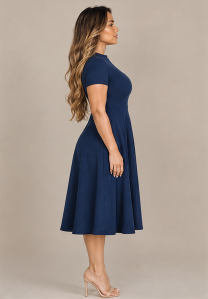 B41910 Vestido midi con vuelo Azul marino 03 - perfil