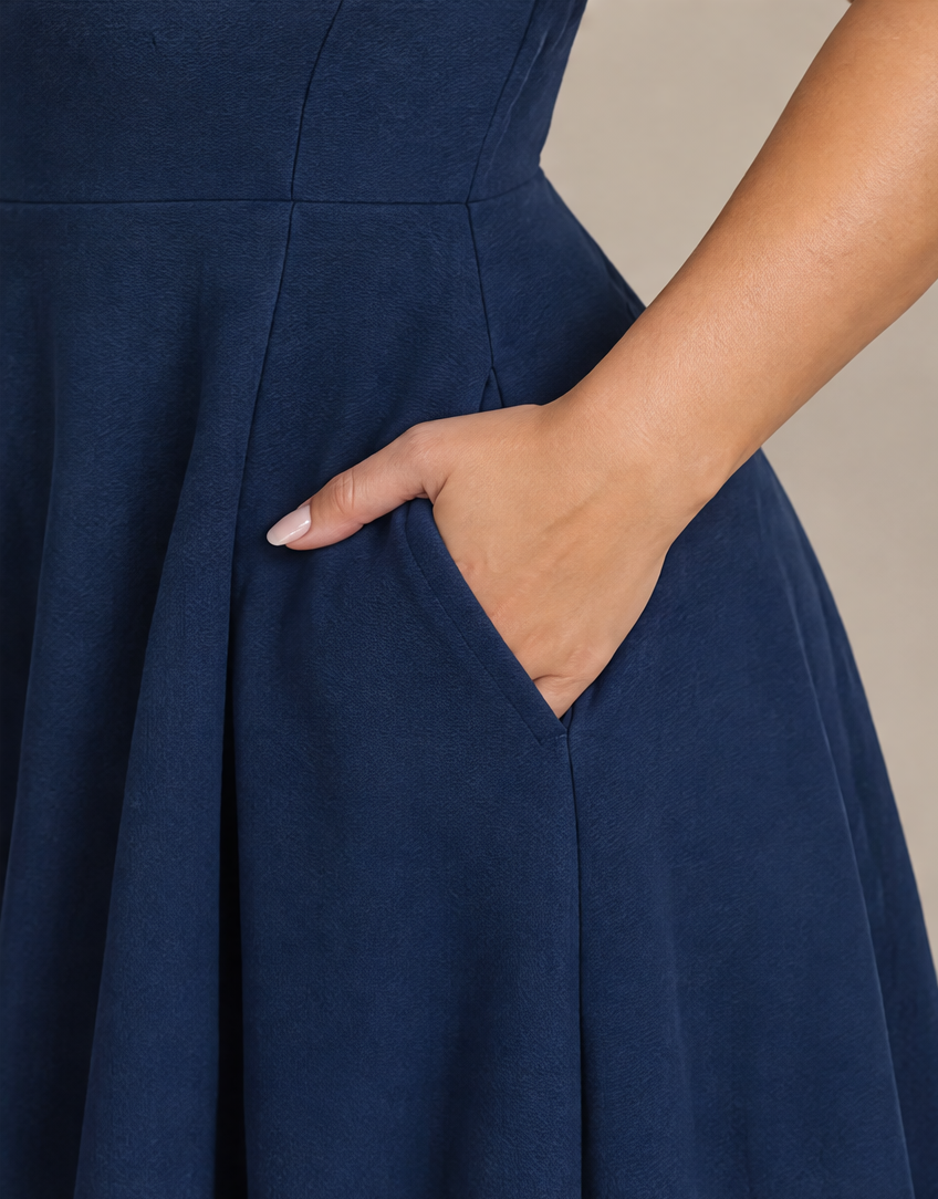 B41910 Vestido midi con vuelo Azul marino 08 - bolsillo