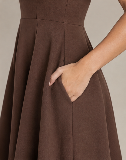 B41910 Vestido midi con vuelo Café 08 - bolsillo