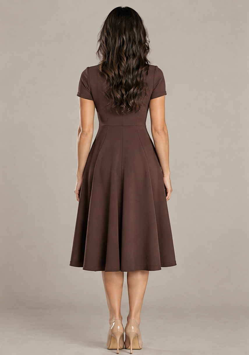 B41910 Vestido midi con vuelo Café 02 - espalda