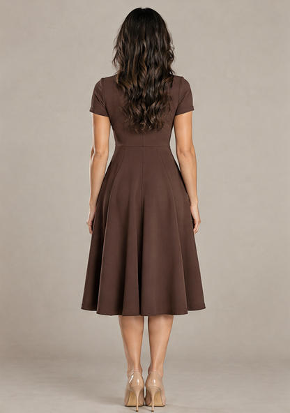 B41910 Vestido midi con vuelo Café 02 - espalda