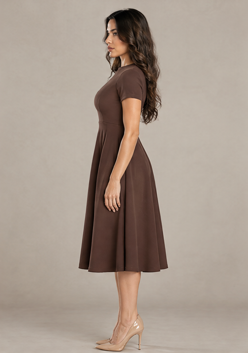 B41910 Vestido midi con vuelo Café 03 - perfil