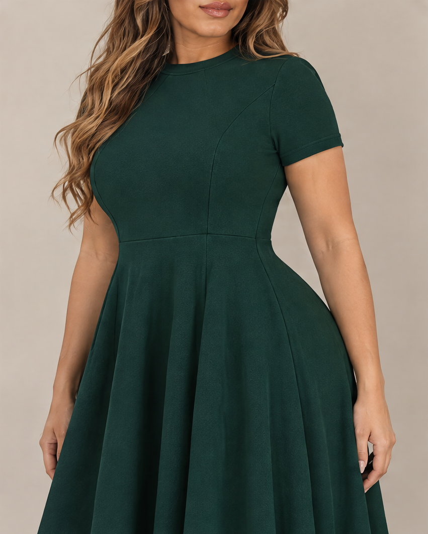 B41910 Vestido midi con vuelo Verde botella 06 - cómo estiliza