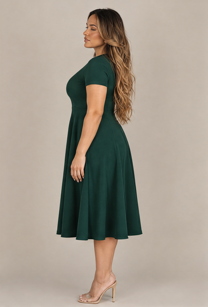 B41910 Vestido midi con vuelo Verde botella 03 - perfil