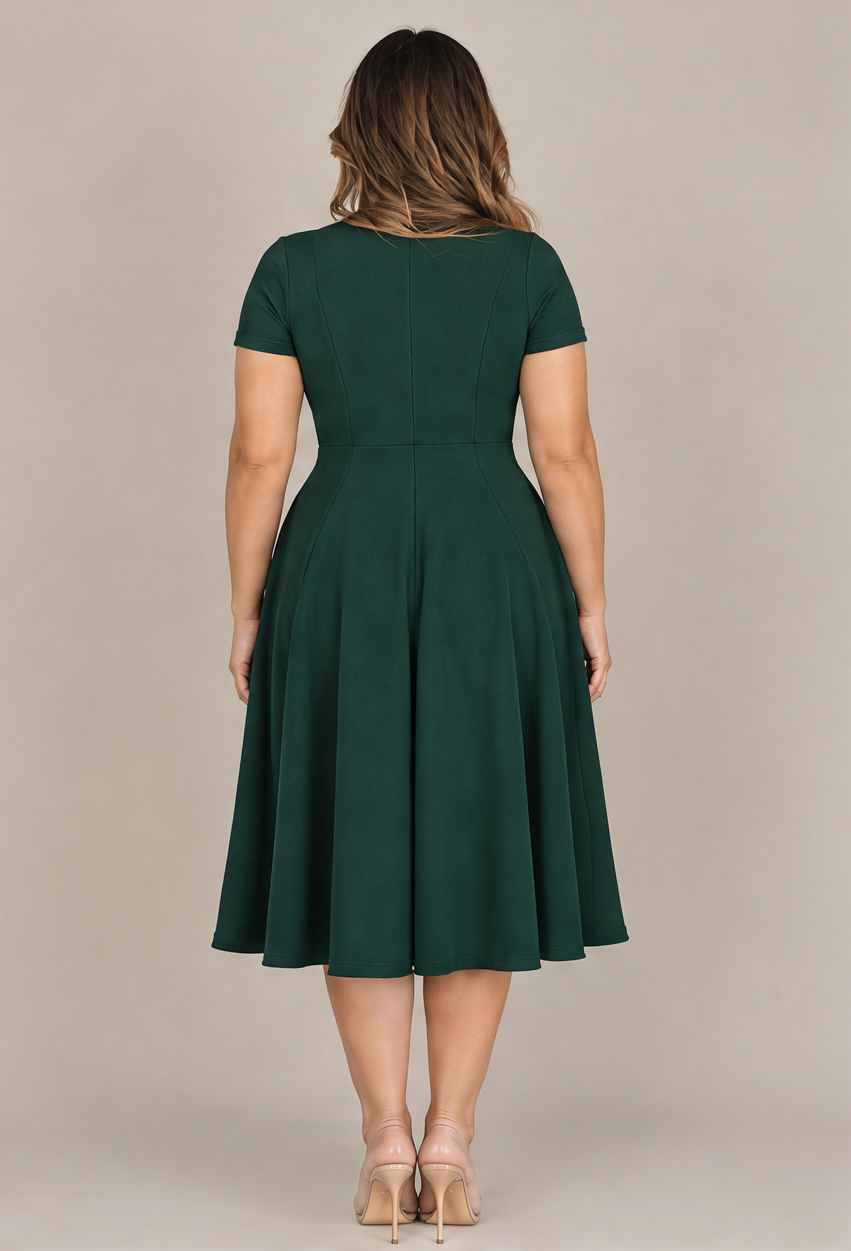 B41910 Vestido midi con vuelo Verde botella 02 - espalda