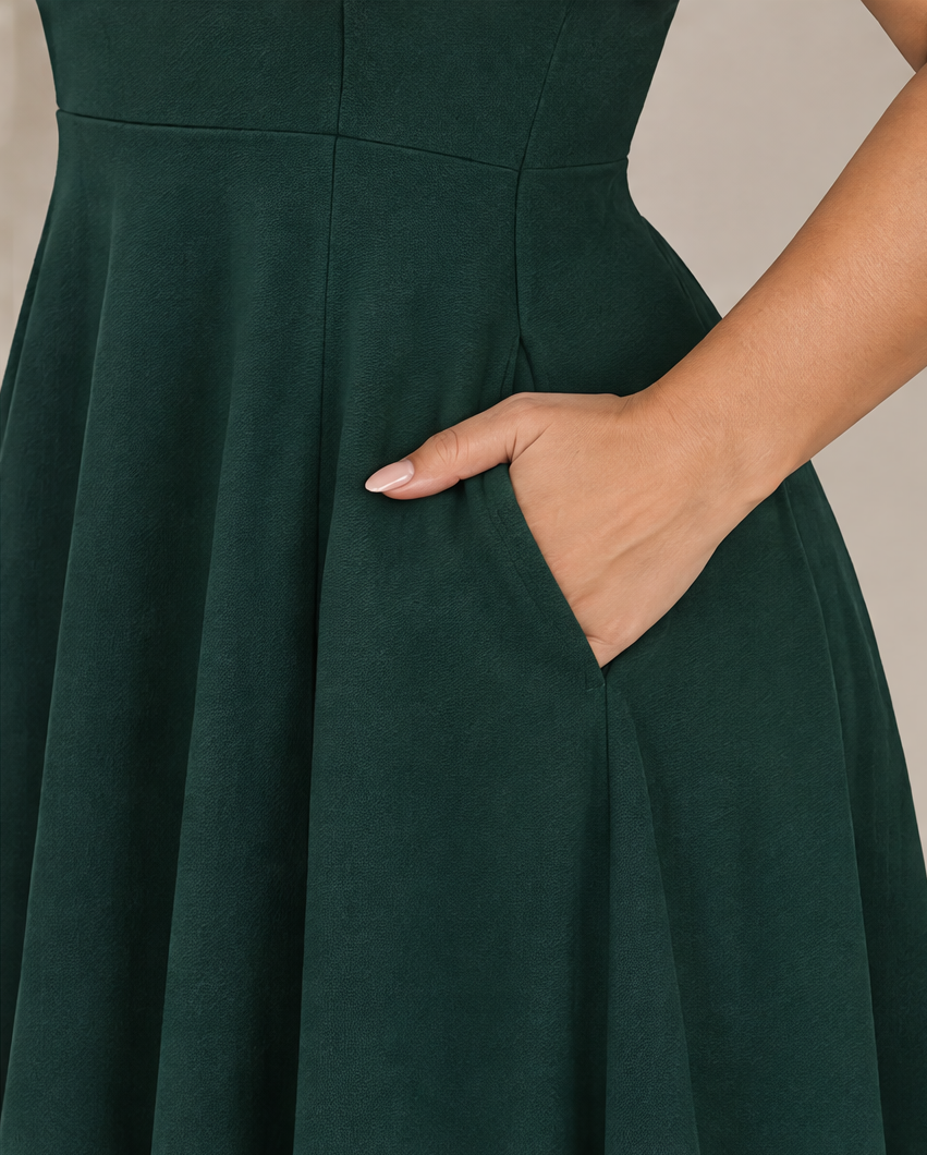 B41910 Vestido midi con vuelo Verde botella 08 - bolsillo