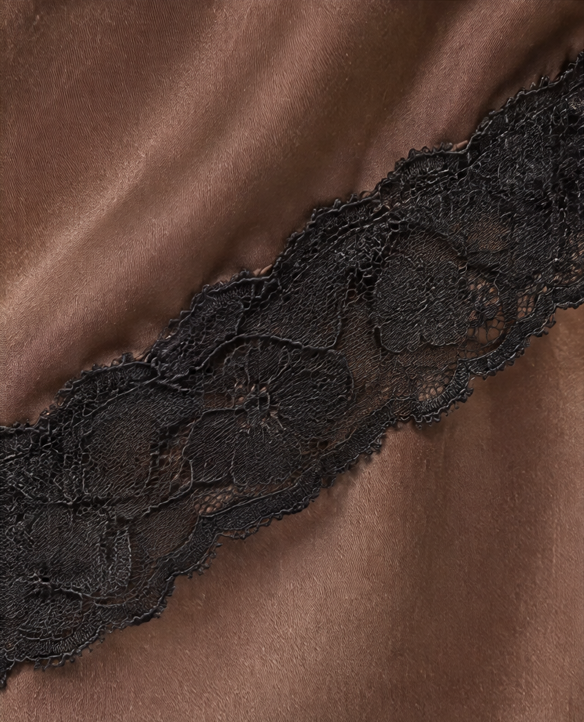 PH4137 Conjunto satinado halter con encaje Café 07 - encaje