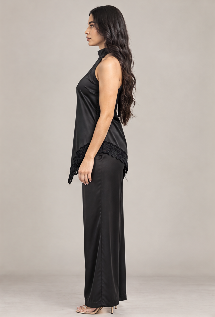 PH4137 Conjunto satinado halter con encaje Negro 03 - perfil