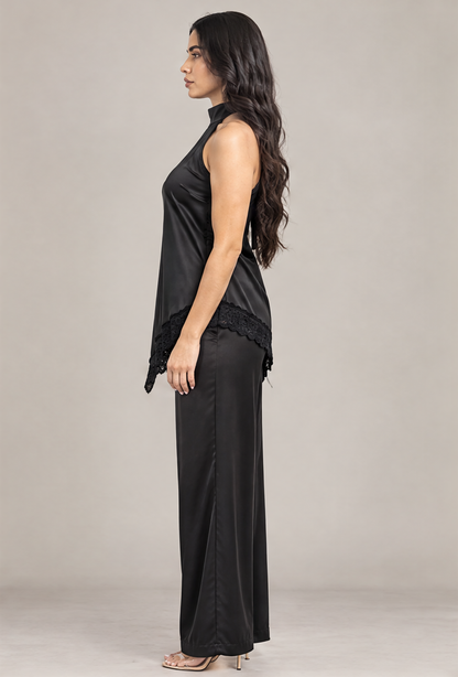 PH4137 Conjunto satinado halter con encaje Negro 03 - perfil