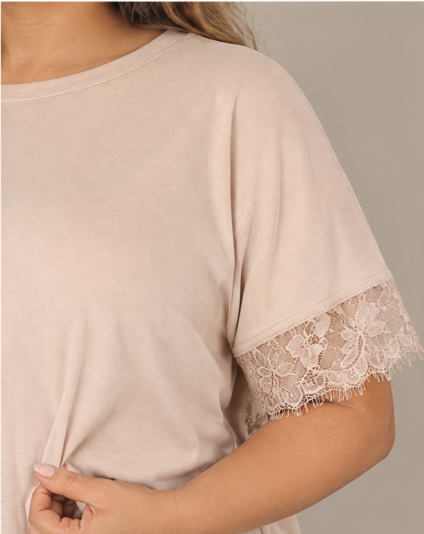 SP1722 Blusa con puños de encaje Beige 05 - tela