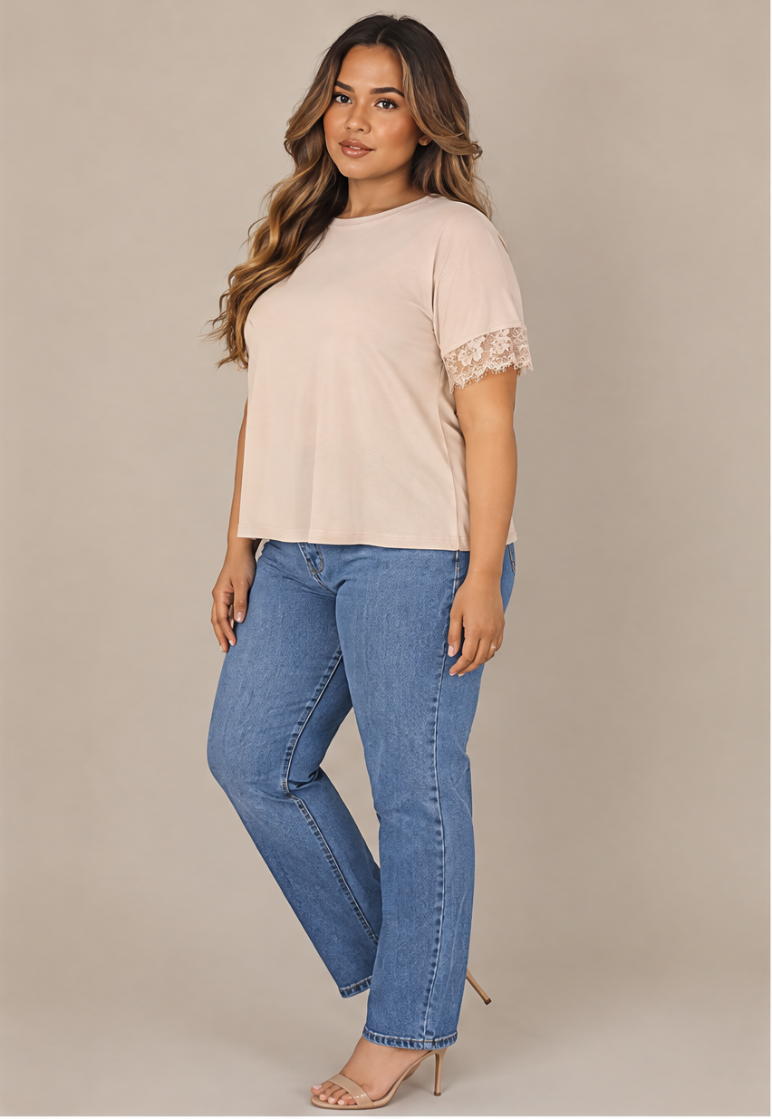 SP1722 Blusa con puños de encaje Beige 04 - frente 3/4