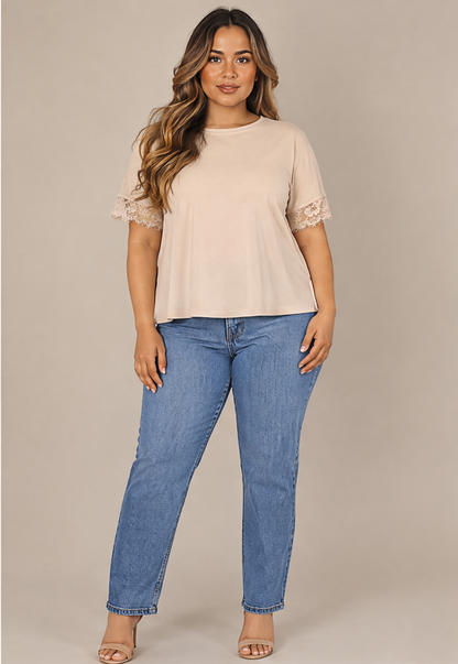 SP1722 Blusa con puños de encaje Beige 01 - frente
