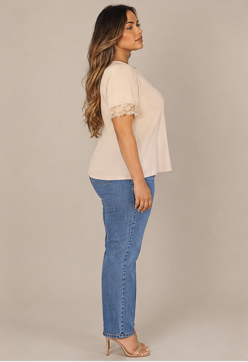 SP1722 Blusa con puños de encaje Beige 03 - perfil
