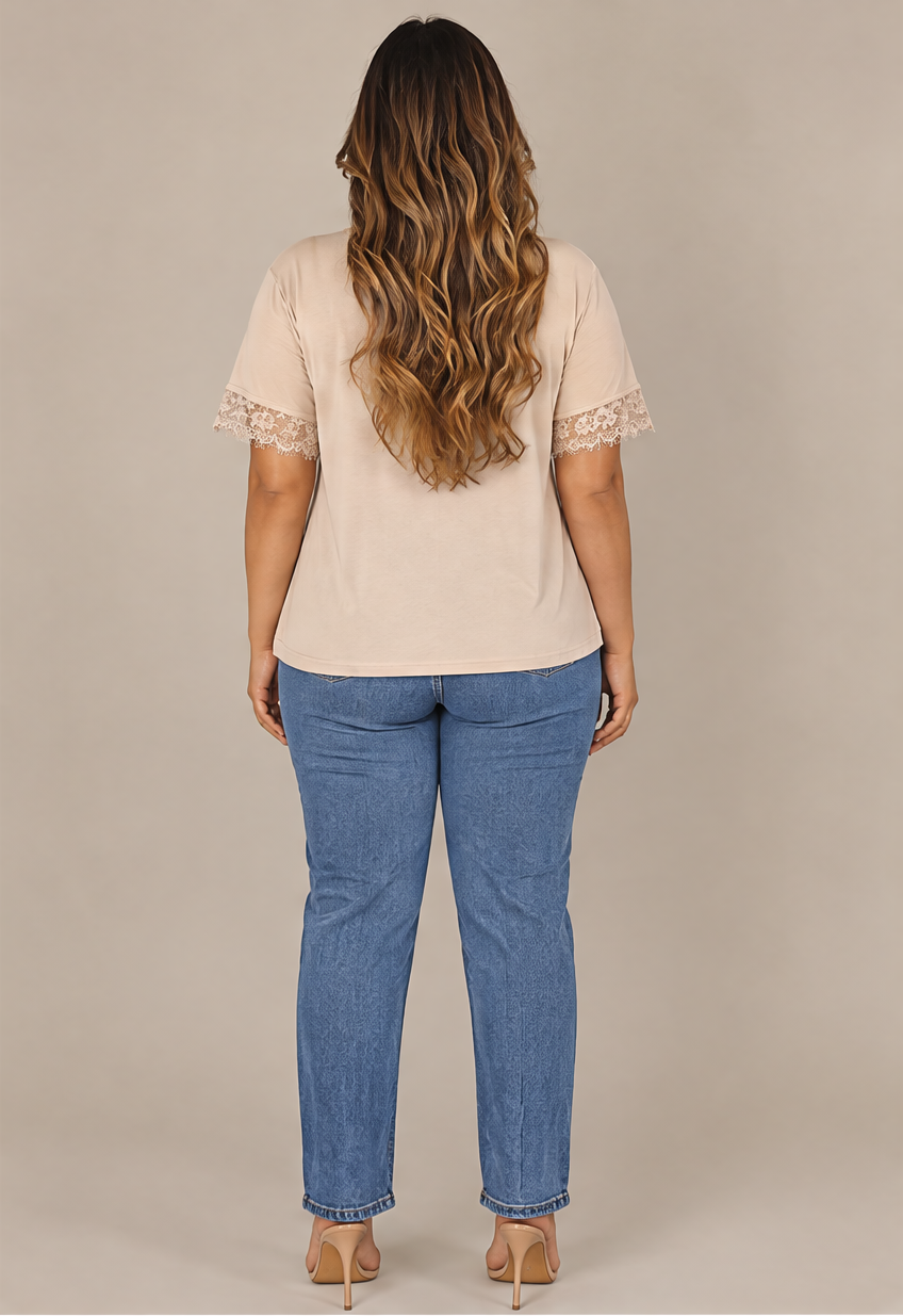 SP1722 Blusa con puños de encaje Beige 02 - espalda