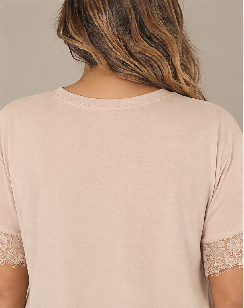 SP1722 Blusa con puños de encaje Beige 08 - cuello y espalda
