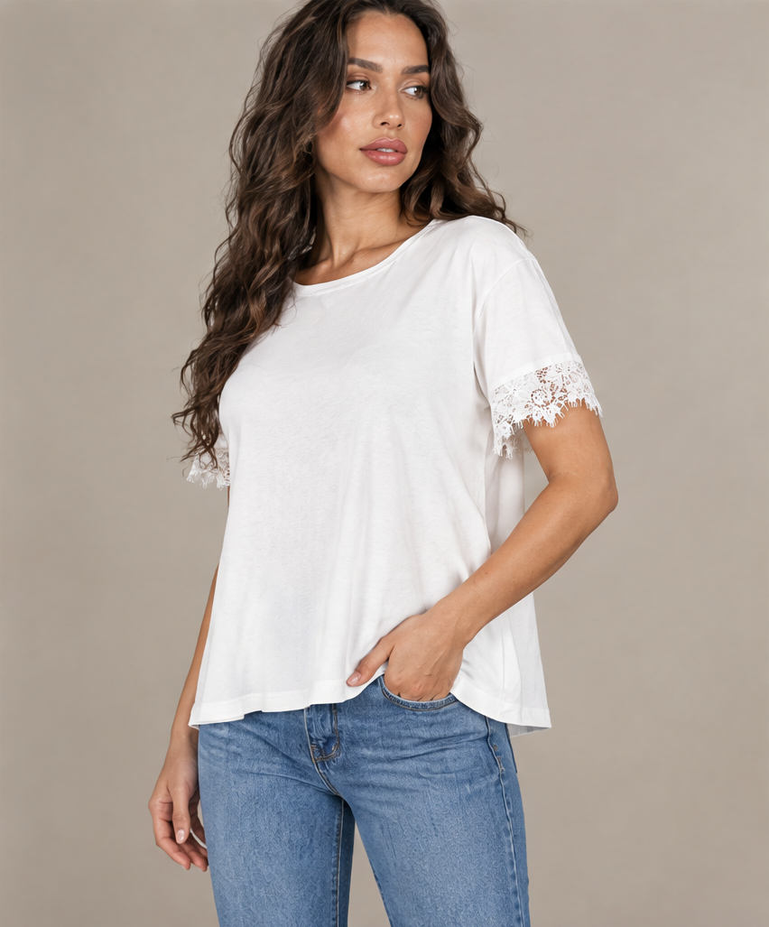 SP1722 Blusa con puños de encaje Blanco 06 - cómo estiliza