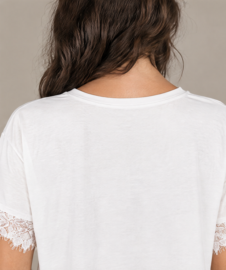 SP1722 Blusa con puños de encaje Blanco 08 - cuello y espalda