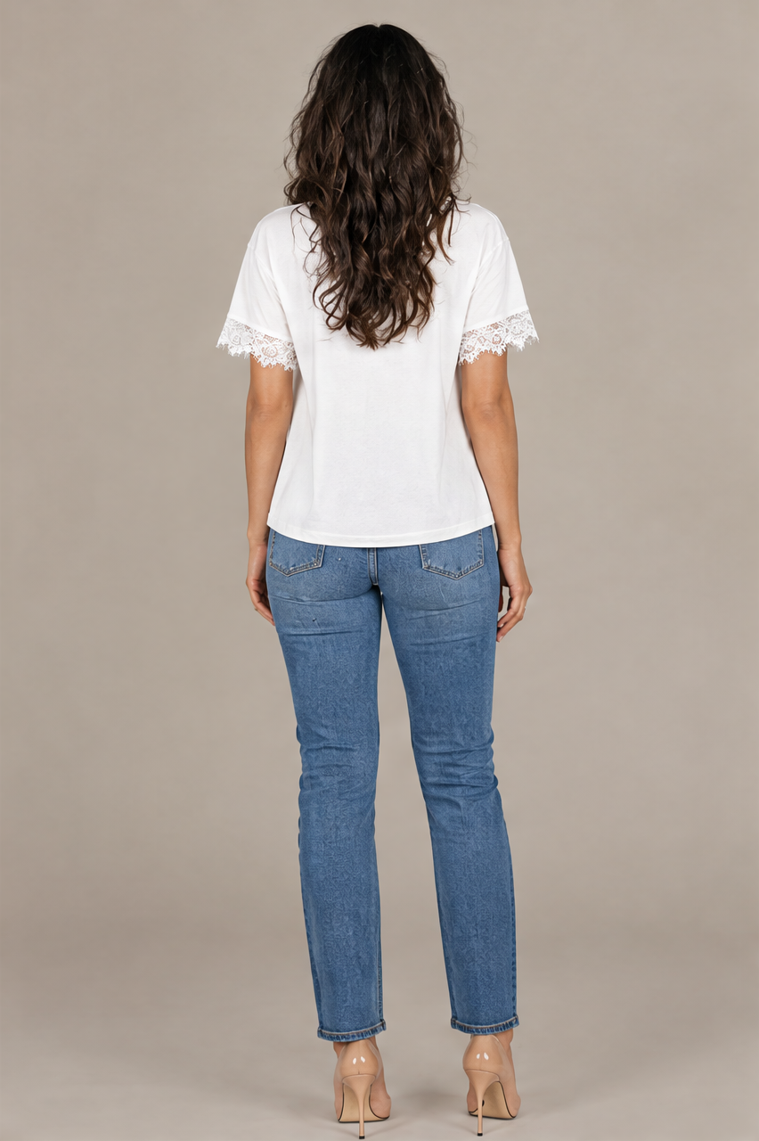 SP1722 Blusa con puños de encaje Blanco 02 - espalda