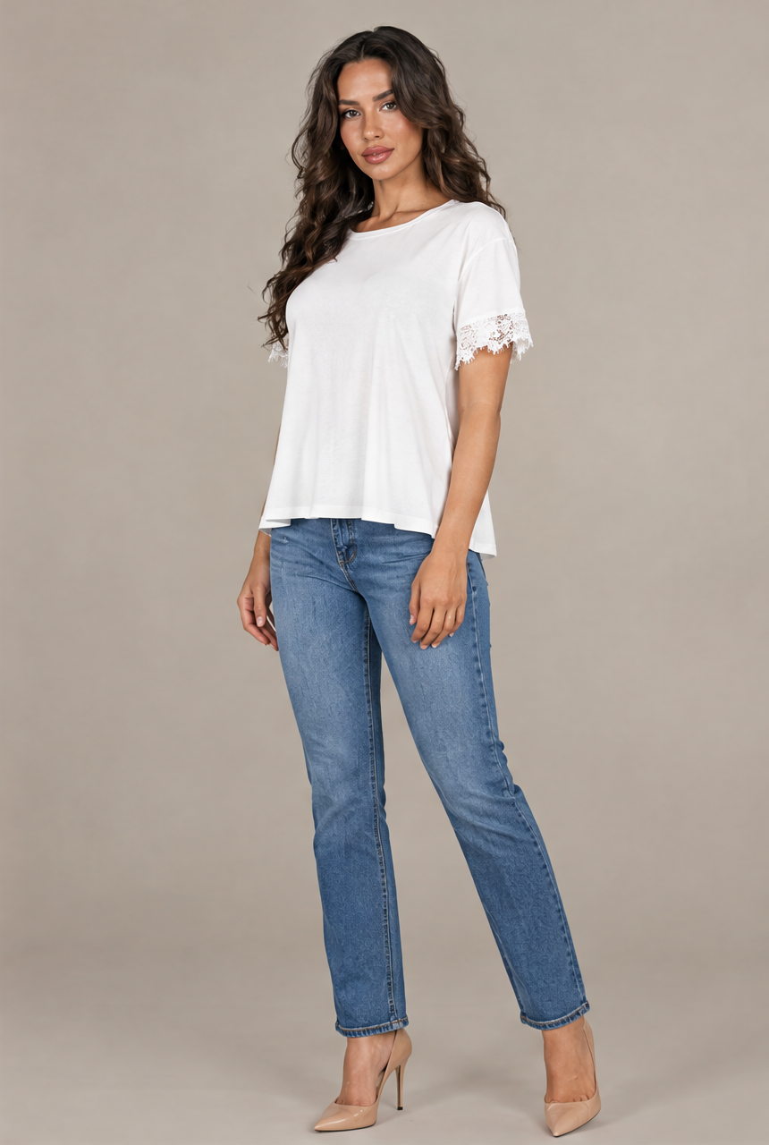 SP1722 Blusa con puños de encaje Blanco 04 - frente 3/4