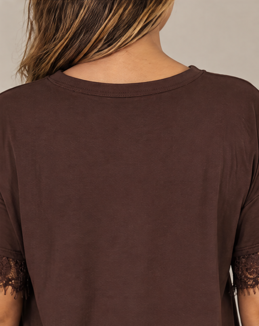 SP1722 Blusa con puños de encaje Café 08 - cuello y espalda