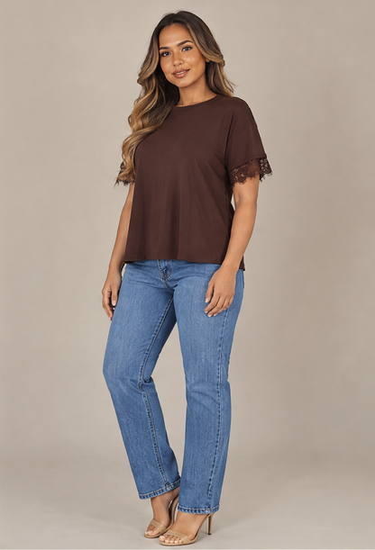 SP1722 Blusa con puños de encaje Café 04 - frente 3/4