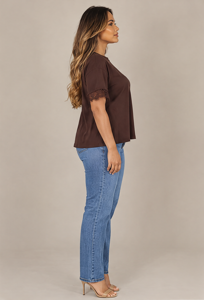 SP1722 Blusa con puños de encaje Café 03 - perfil