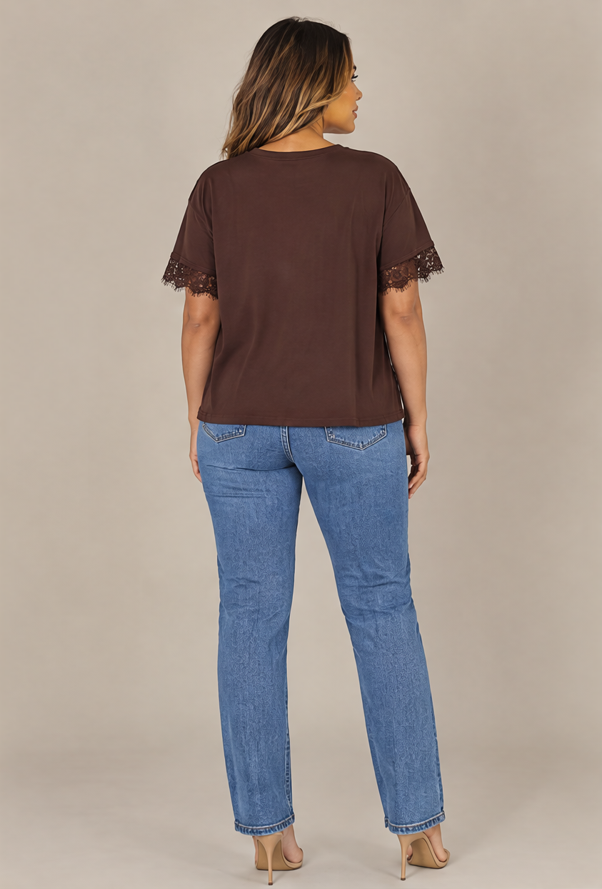SP1722 Blusa con puños de encaje Café 02 - espalda
