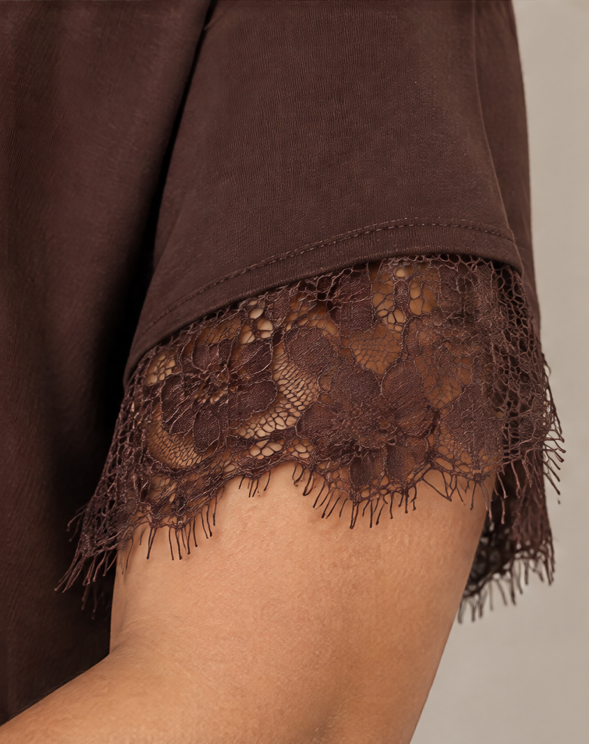 SP1722 Blusa con puños de encaje Café 07 - puño de encaje