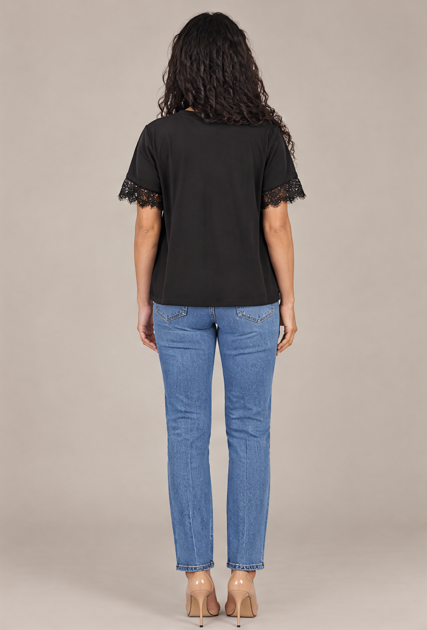 SP1722 Blusa con puños de encaje Negro 02 - espalda