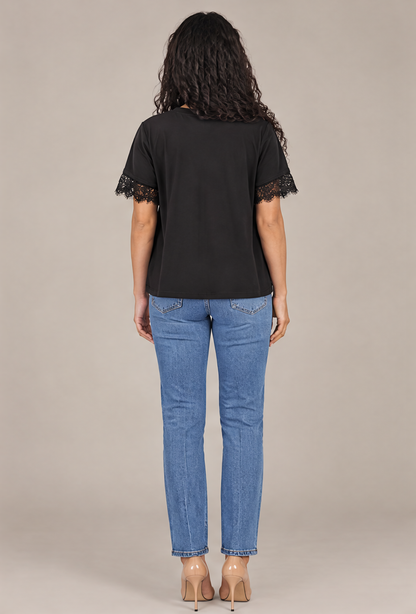 SP1722 Blusa con puños de encaje Negro 02 - espalda