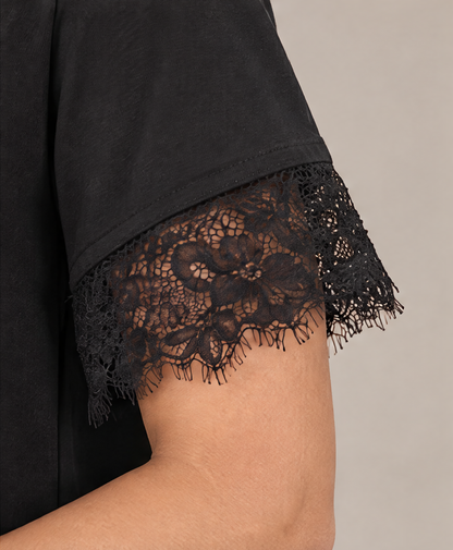 SP1722 Blusa con puños de encaje Negro 07 - puño de encaje