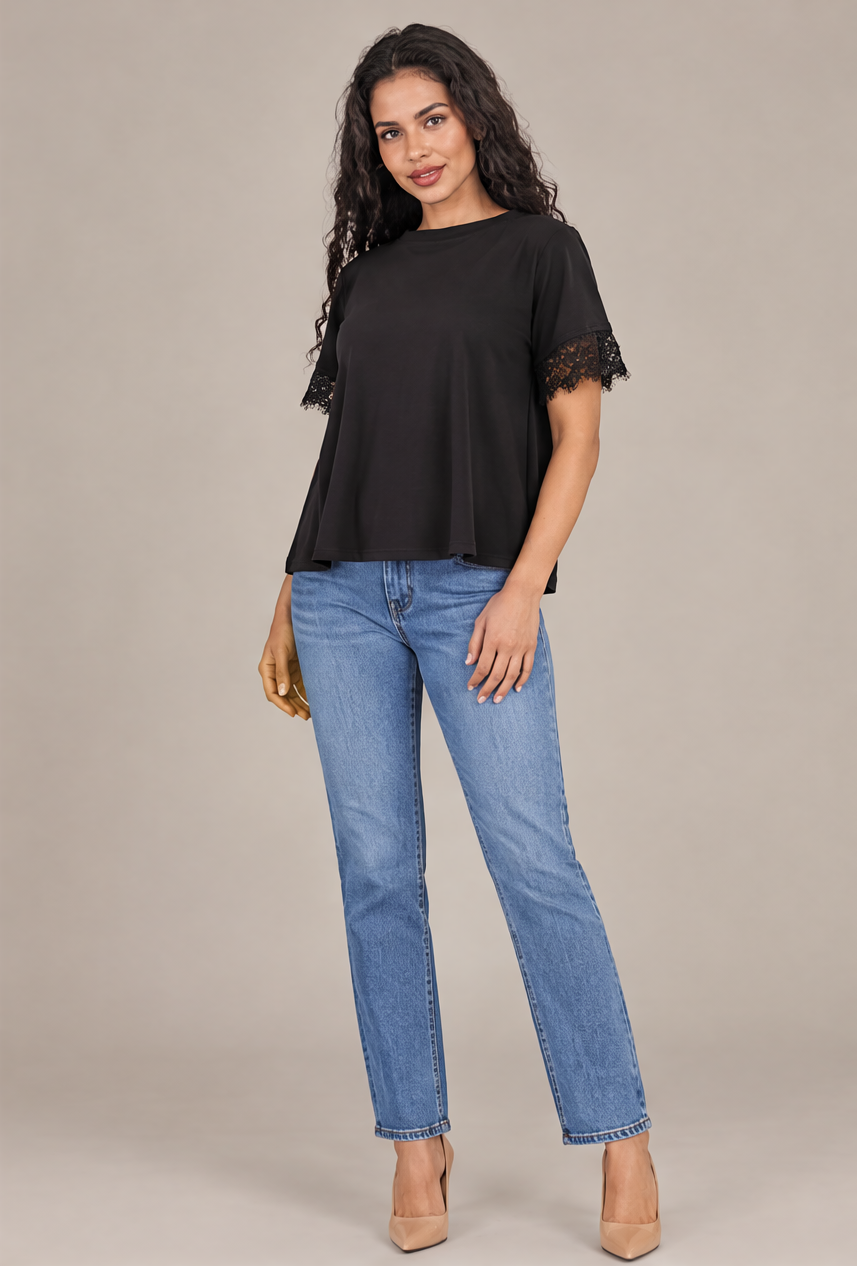 SP1722 Blusa con puños de encaje Negro 04 - frente 3/4