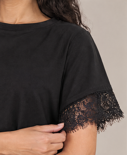 SP1722 Blusa con puños de encaje Negro 05 - tela